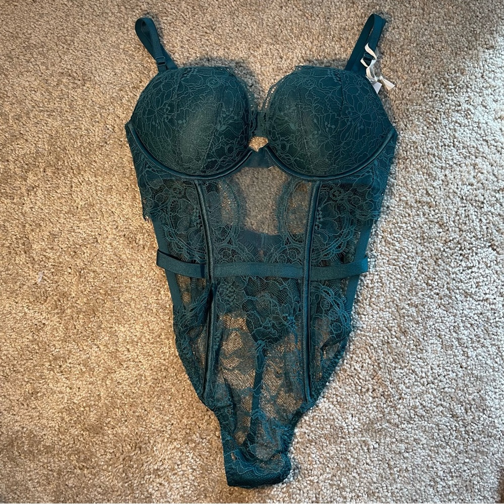 Brand New Victoria Secret Green Bodysuit Lace Lingerie